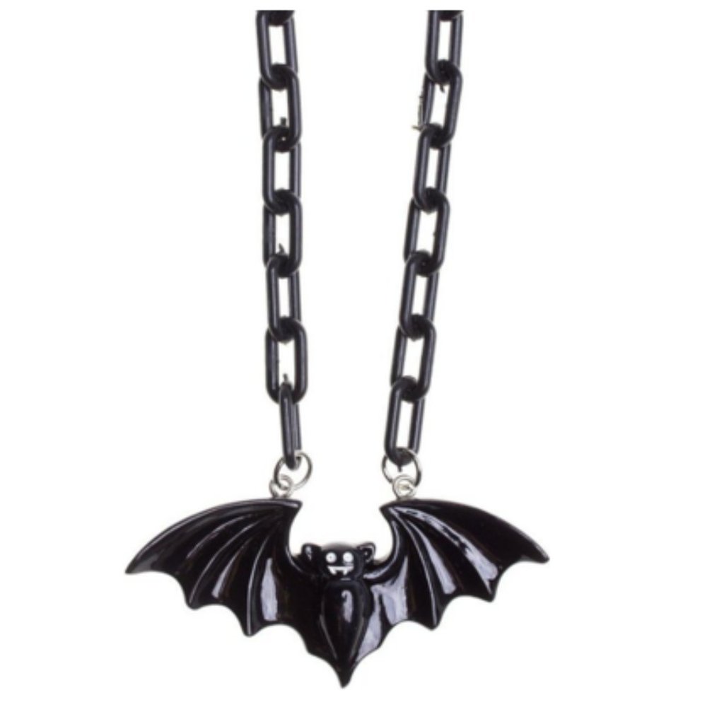 Sourpuss Smiling Vampire Bat Necklace Halloween Goth Plastic Chain Gothic Horror